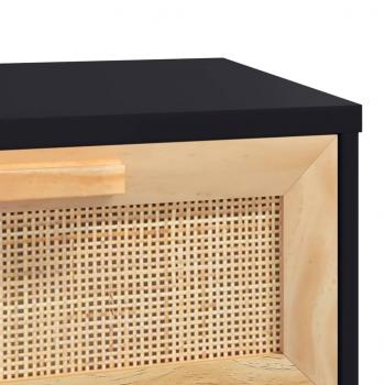 Konsolentisch Schwarz 80x30x75cm Massivholz Kiefer Natur-Rattan