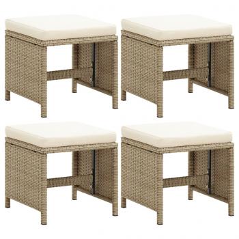 ARDEBO.de - Gartenhocker 4 Stk. mit Sitzkissen Poly Rattan Beige