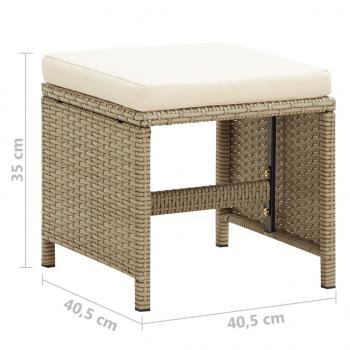 Gartenhocker 4 Stk. mit Sitzkissen Poly Rattan Beige