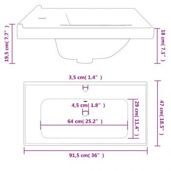 Waschbecken Weiß 91,5x48x19,5 cm Rechteckig Keramik