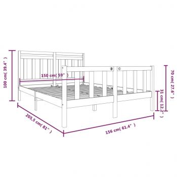 Massivholzbett Grau 150x200 cm