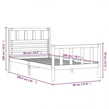 Massivholzbett Schwarz 90x200 cm