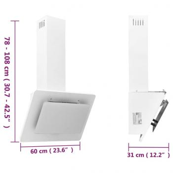 Dunstabzugshaube 60 cm Edelstahl und Hartglas Weiß