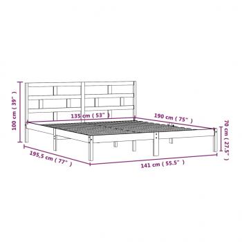 Massivholzbett Grau 135x190 cm