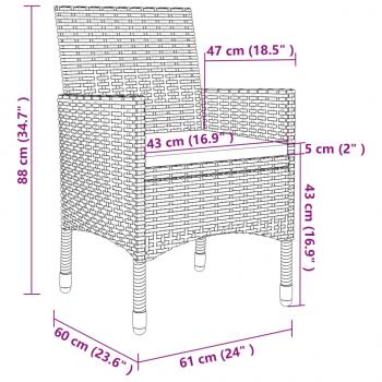 3-tlg. Garten-Essgruppe mit Kissen Poly Rattan Grau