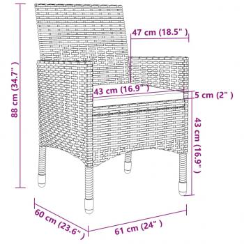 3-tlg. Garten-Essgruppe mit Auflagen Poly Rattan Beige