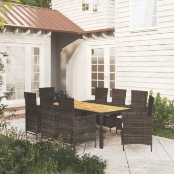 ARDEBO.de - 9-tlg. Garten-Essgruppe mit Kissen Poly Rattan Schwarz