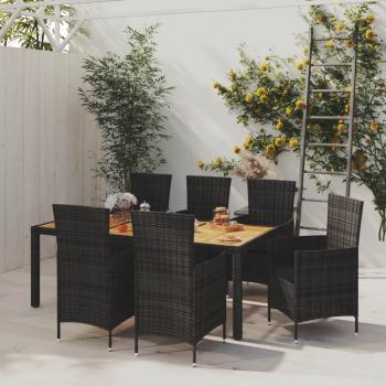 ARDEBO.de - 7-tlg. Garten-Essgruppe mit Auflagen Poly Rattan Schwarz