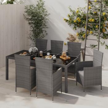 ARDEBO.de - 7-tlg. Garten-Essgruppe mit Kissen Poly Rattan Grau