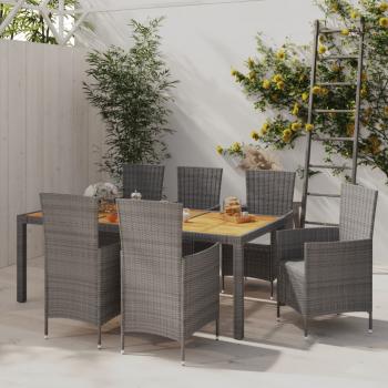 ARDEBO.de - 7-tlg. Garten-Essgruppe mit Kissen Poly Rattan Grau