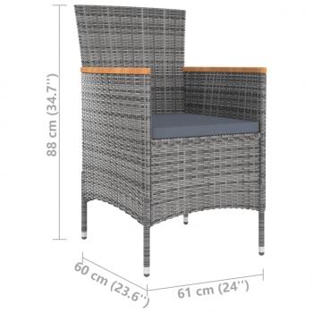 5-tlg. Garten-Essgruppe mit Kissen Poly Rattan Grau