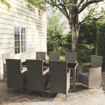 ARDEBO.de - 9-tlg. Garten-Essgruppe mit Kissen Poly Rattan Grau