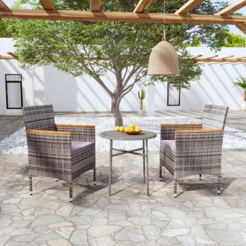 ARDEBO.de - 3-tlg. Garten-Essgruppe Poly Rattan Grau