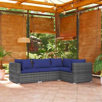 ARDEBO.de - 4-tlg. Garten-Lounge-Set mit Kissen Poly Rattan Grau