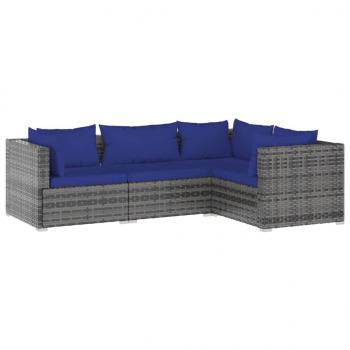 4-tlg. Garten-Lounge-Set mit Kissen Poly Rattan Grau