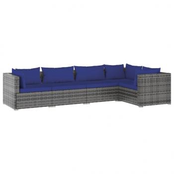 5-tlg. Garten-Lounge-Set mit Kissen Poly Rattan Grau