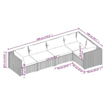 5-tlg. Garten-Lounge-Set mit Kissen Poly Rattan Grau