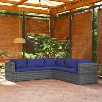 ARDEBO.de - 5-tlg. Garten-Lounge-Set mit Kissen Poly Rattan Grau