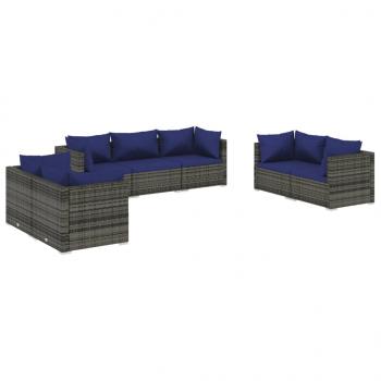 7-tlg. Garten-Lounge-Set mit Kissen Poly Rattan Grau