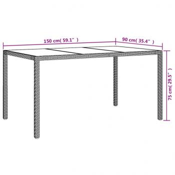 Gartentisch 150x90x75 cm Hartglas und Poly Rattan Grau