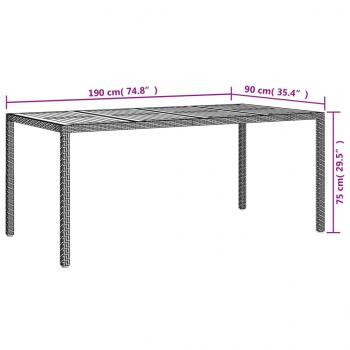 Gartentisch 190x90x75 cm Poly Rattan und Akazienholz Grau 