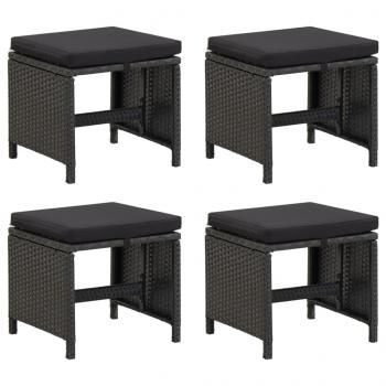 ARDEBO.de - Gartenhocker 4 Stk. mit Sitzkissen Poly Rattan Schwarz