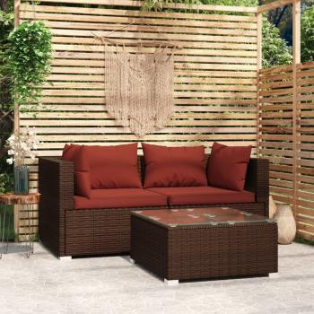 ARDEBO.de - 3-tlg. Garten-Lounge-Set mit Kissen Braun Poly Rattan