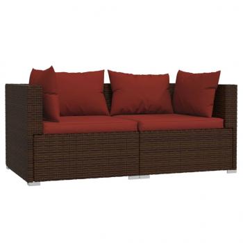 3-tlg. Garten-Lounge-Set mit Kissen Braun Poly Rattan