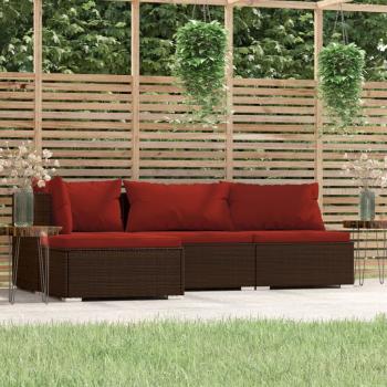 ARDEBO.de - 4-tlg. Garten-Lounge-Set mit Kissen Braun Poly Rattan