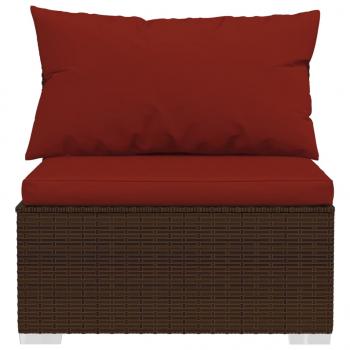 4-tlg. Garten-Lounge-Set mit Kissen Braun Poly Rattan