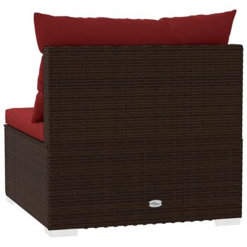 Garten-Mittelsofa mit Kissen Braun Poly Rattan