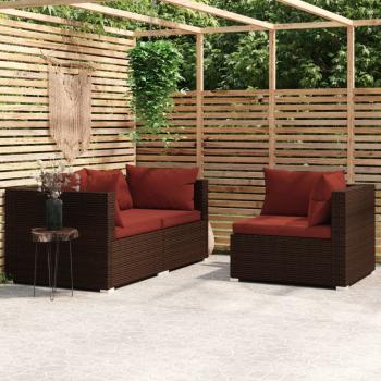 ARDEBO.de - 3-tlg. Garten-Lounge-Set mit Kissen Braun Poly Rattan