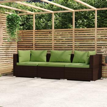 ARDEBO.de - 3-Sitzer-Sofa mit Kissen Braun Poly Rattan