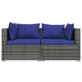 2-Sitzer-Sofa mit Kissen Grau Poly Rattan