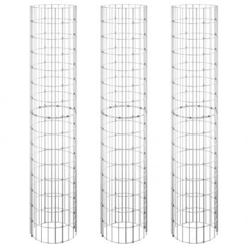 Gabionen-Hochbeete 3 Stk. Rund Verzinkter Stahl Ø30x150 cm