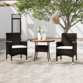 ARDEBO.de - 3-tlg. Garten-Essgruppe Poly Rattan Schwarz