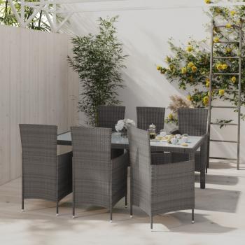 ARDEBO.de - 7-tlg. Garten-Essgruppe mit Kissen Poly Rattan Grau