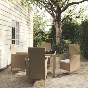 ARDEBO.de - 5-tlg. Garten-Essgruppe mit Kissen Poly Rattan Beige