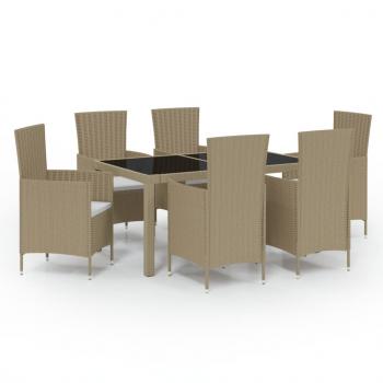 7-tlg. Garten-Essgruppe mit Kissen Poly Rattan Beige