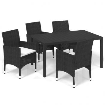 5-tlg. Garten-Essgruppe mit Kissen Poly Rattan Schwarz