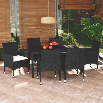 ARDEBO.de - 7-tlg. Garten-Essgruppe mit Kissen Poly Rattan Schwarz