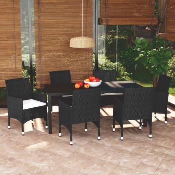 ARDEBO.de - 7-tlg. Garten-Essgruppe mit Kissen Poly Rattan Schwarz