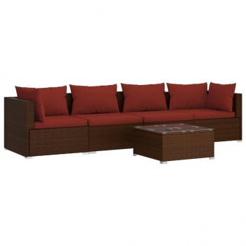 5-tlg. Garten-Lounge-Set mit Kissen Poly Rattan Braun