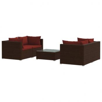 5-tlg. Garten-Lounge-Set mit Kissen Poly Rattan Braun