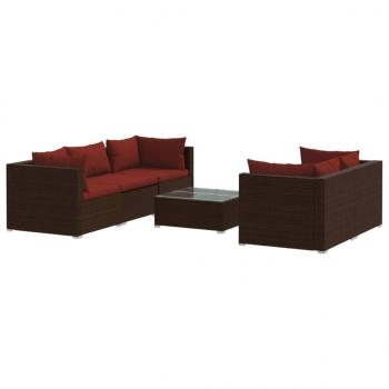 6-tlg. Garten-Lounge-Set mit Auflagen Poly Rattan Braun