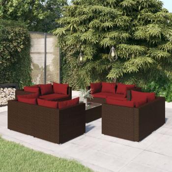 ARDEBO.de - 9-tlg. Garten-Lounge-Set mit Kissen Poly Rattan Braun