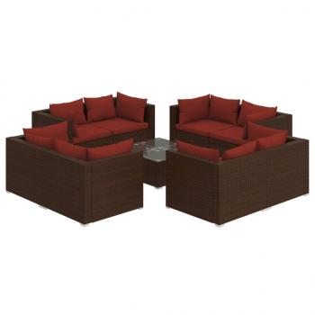 9-tlg. Garten-Lounge-Set mit Kissen Poly Rattan Braun