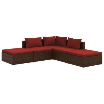 5-tlg. Garten-Lounge-Set mit Kissen Poly Rattan Braun