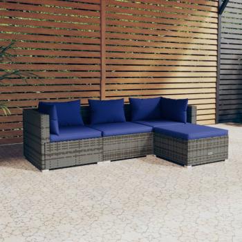 ARDEBO.de - 4-tlg. Garten-Lounge-Set mit Kissen Poly Rattan Grau