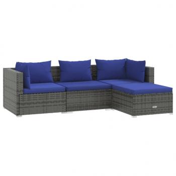 4-tlg. Garten-Lounge-Set mit Kissen Poly Rattan Grau